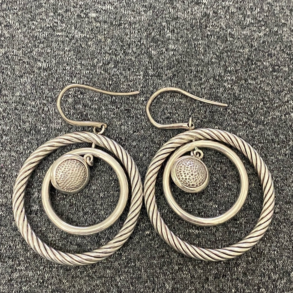 David Yurman Silver Earrings with Diamond Accents - Picture 3 of 5